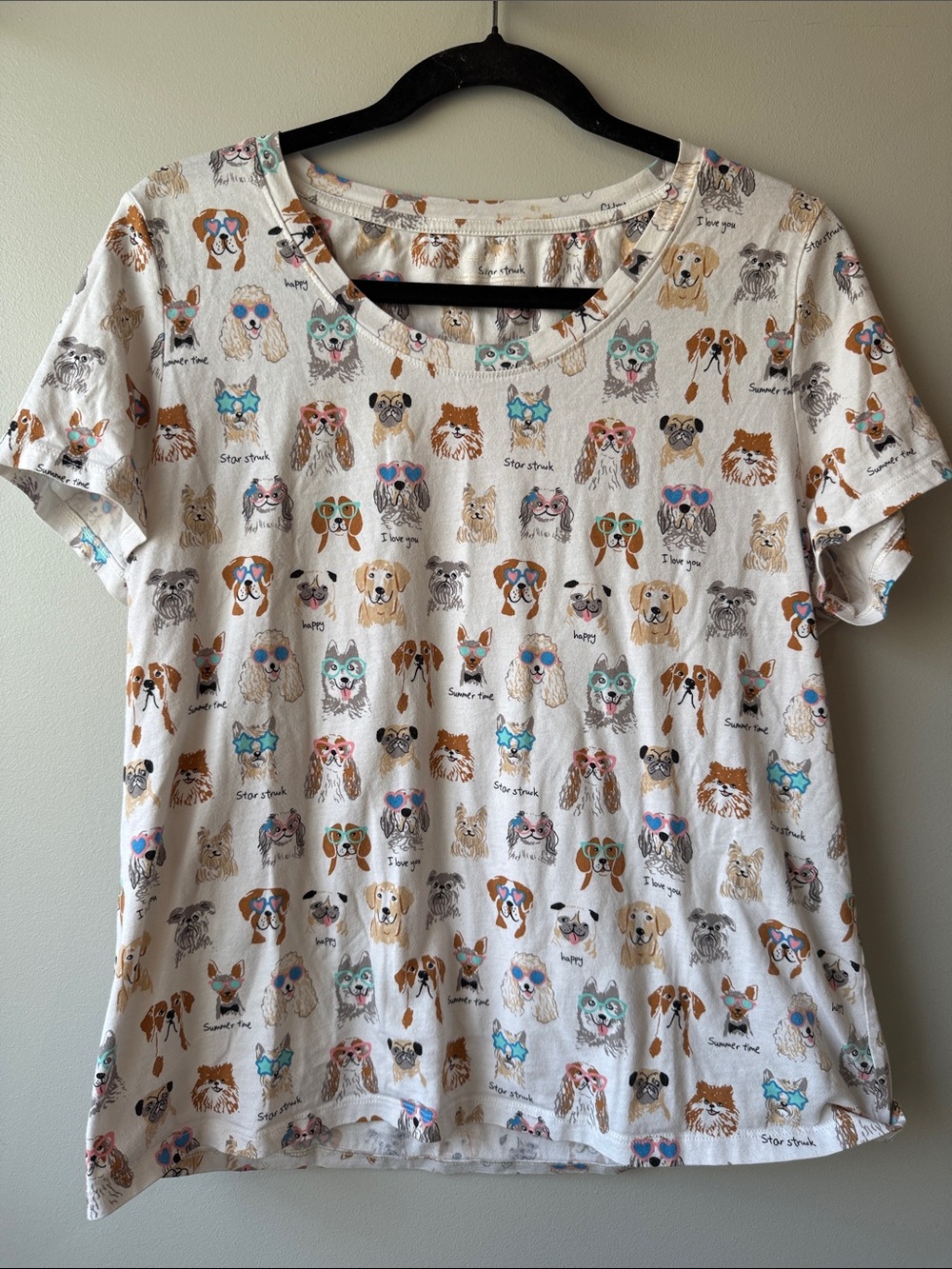 Sleep Sense Casual White Dog-Print Tee for Women medium 95% cotton